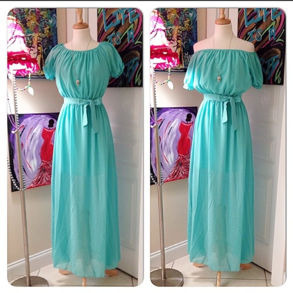 NWT Windsong Seafoam Chiffon Bohemian Dress